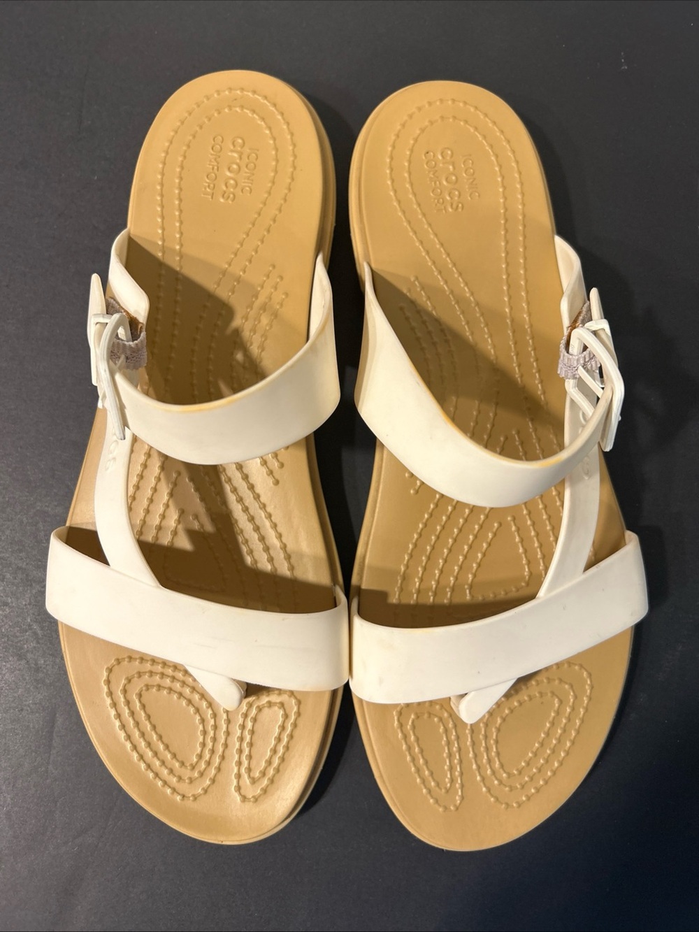 Crocs Tulum Sandals Womens Size 10 Off White Toe Loop Strappy